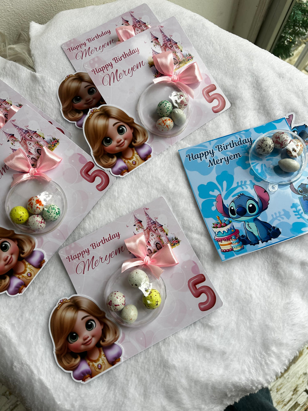 Rapunzel & Stitch Birthday Favour Card — Bonbon Dome Mixed Gift — Chocoodad Baku