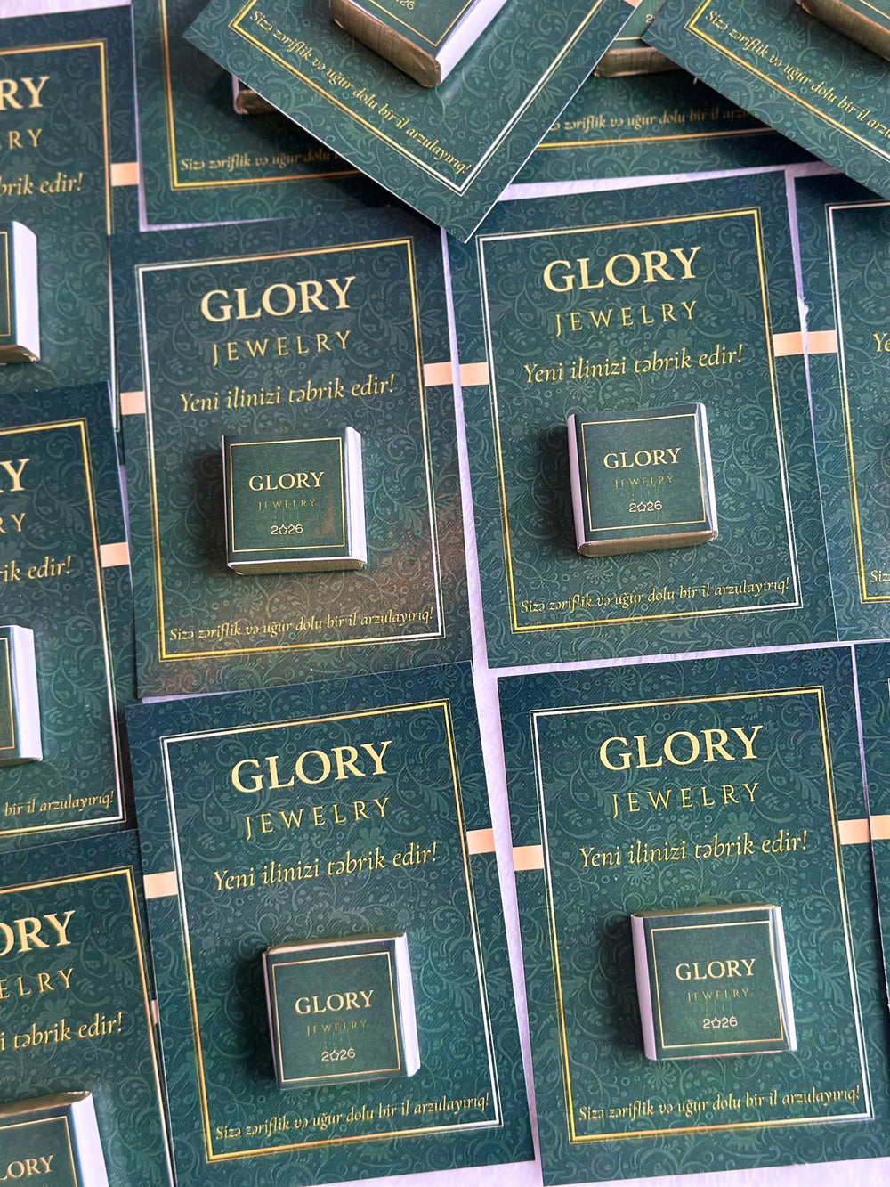 Luxury Brand Corporate Chocolate Card — Dark Green Gold Logo Gift — Chocoodad Baku