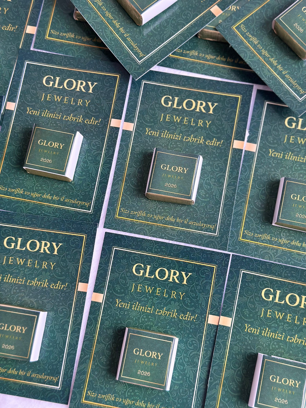 Luxury Brand Corporate Chocolate Card — Dark Green Gold Logo Gift — Chocoodad Baku