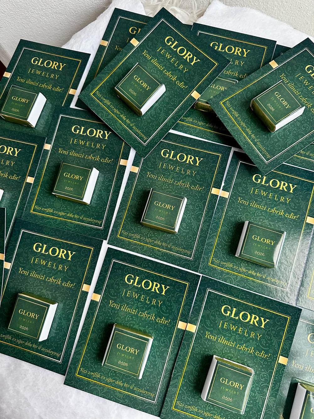 Luxury Brand Corporate Chocolate Card — Dark Green Gold Logo Gift — Chocoodad Baku