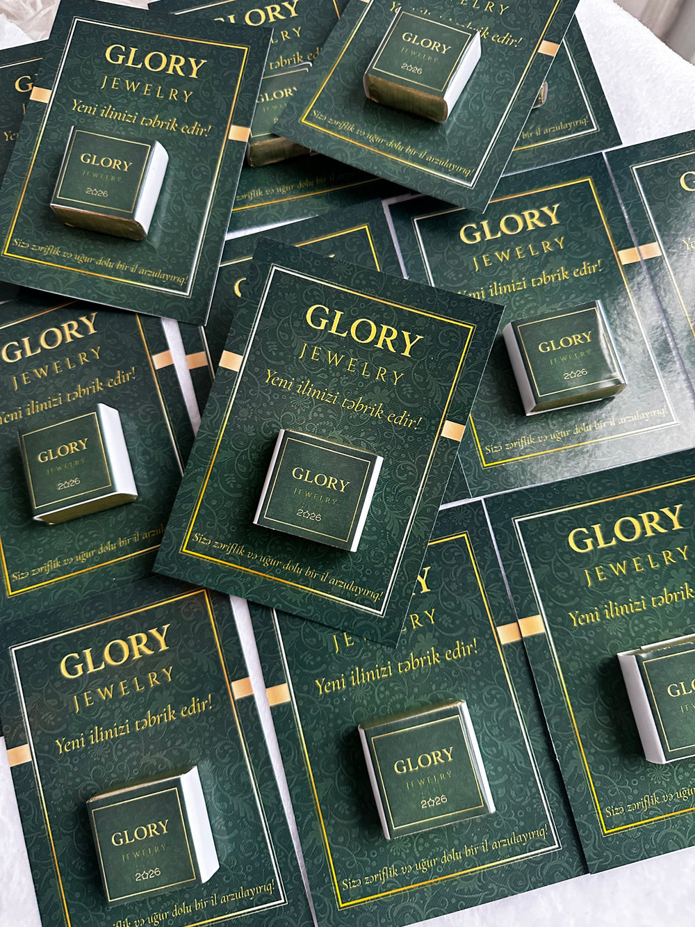 Luxury Brand Corporate Chocolate Card — Dark Green Gold Logo Gift — Chocoodad Baku