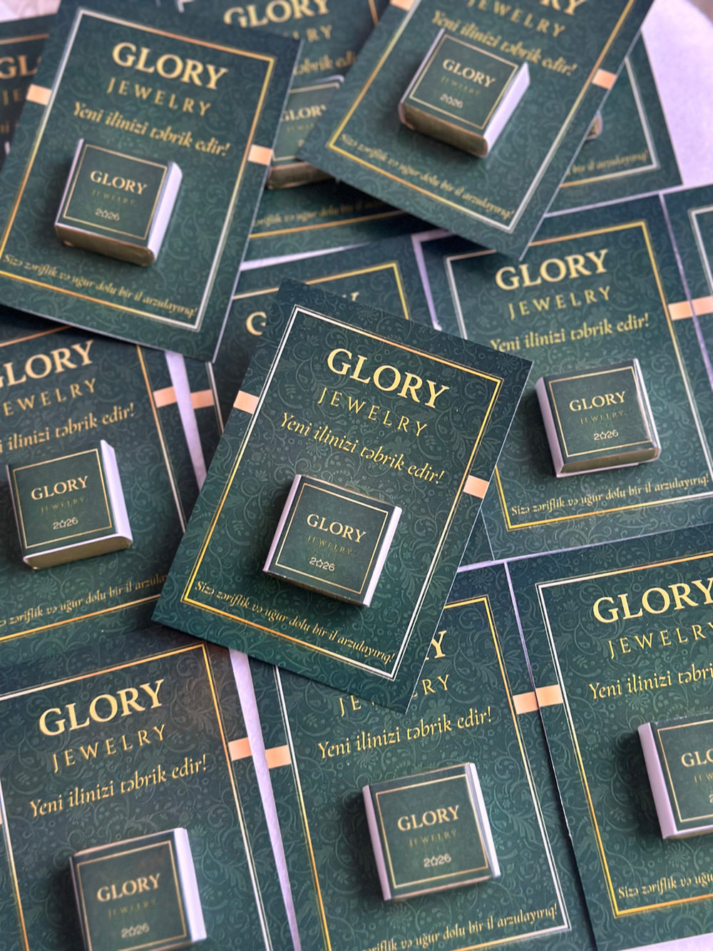 Luxury Brand Corporate Chocolate Card — Dark Green Gold Logo Gift — Chocoodad Baku