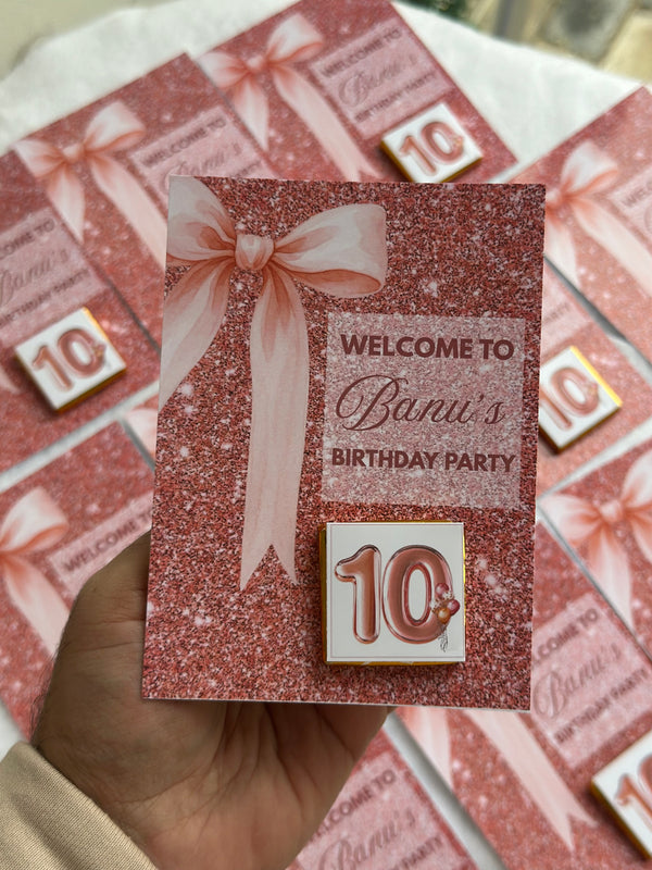 Rose Gold Glitter Milestone Birthday Chocolate Card — Bow & Chocolate — Chocoodad Baku