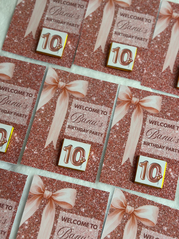 Rose Gold Glitter Milestone Birthday Chocolate Card — Bow & Chocolate — Chocoodad Baku