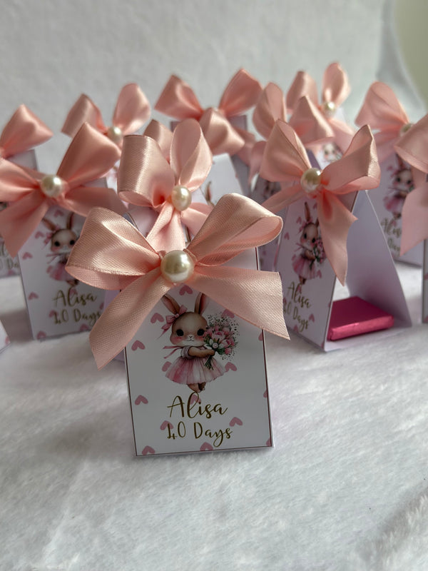 Bunny Ballerina Baby 40 Days Favour Box — Pink Pearl Bow Gift — Chocoodad Baku