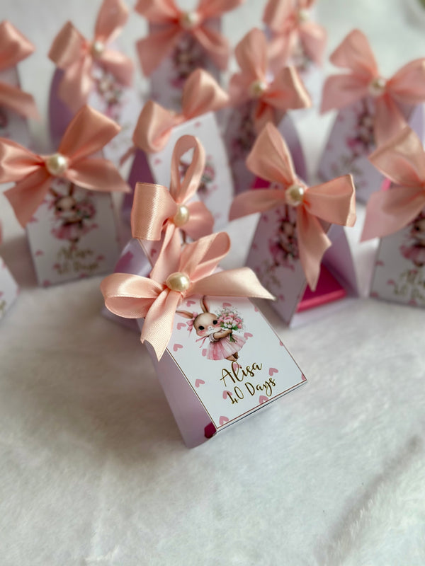 Bunny Ballerina Baby 40 Days Favour Box — Pink Pearl Bow Gift — Chocoodad Baku