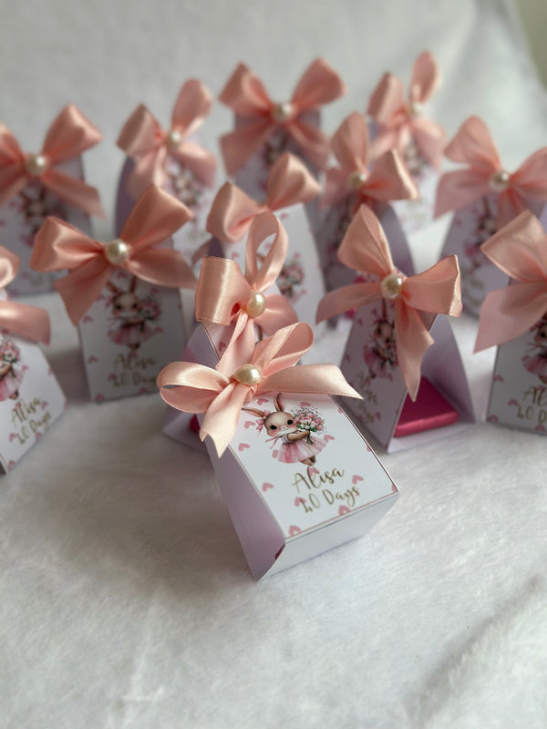 Bunny Ballerina Baby 40 Days Favour Box — Pink Pearl Bow Gift — Chocoodad Baku