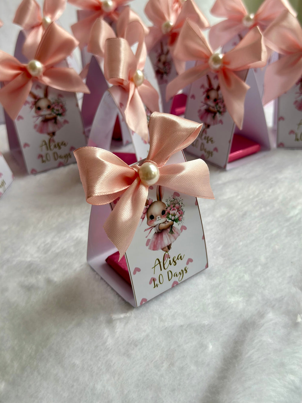 Bunny Ballerina Baby 40 Days Favour Box — Pink Pearl Bow Gift — Chocoodad Baku