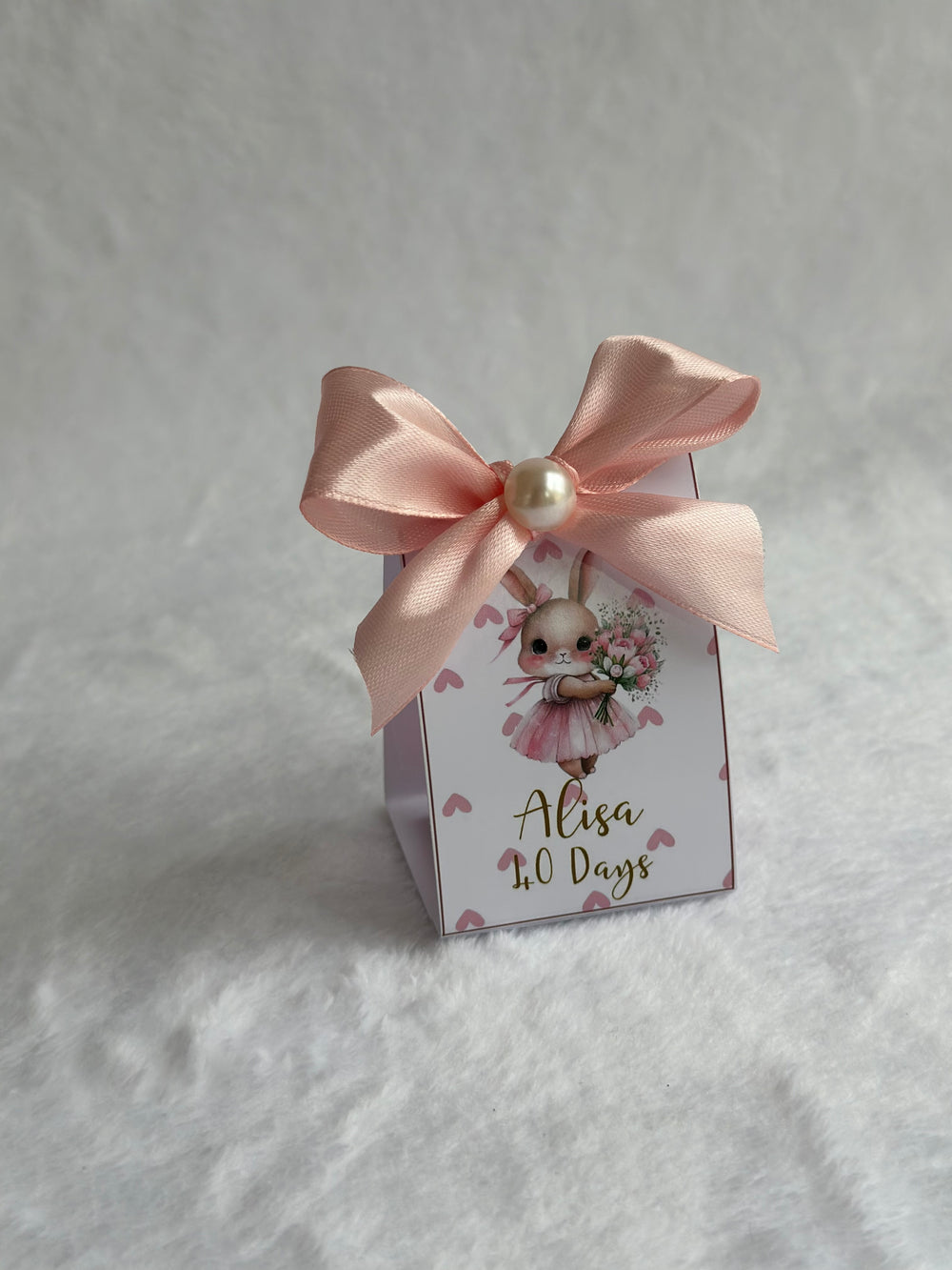 Bunny Ballerina Baby 40 Days Favour Box — Pink Pearl Bow Gift — Chocoodad Baku