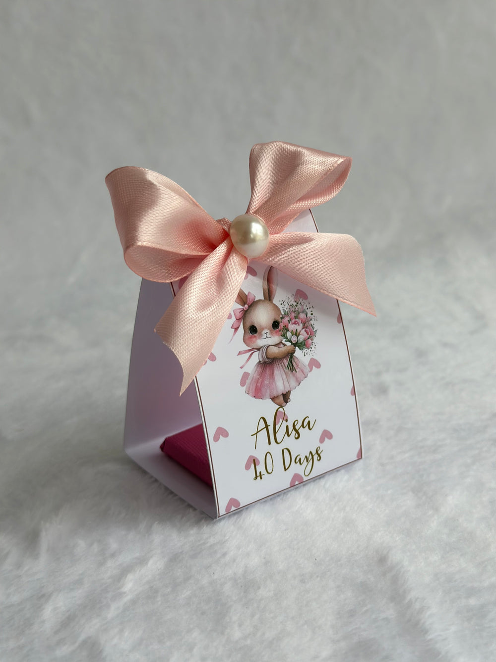 Bunny Ballerina Baby 40 Days Favour Box — Pink Pearl Bow Gift — Chocoodad Baku