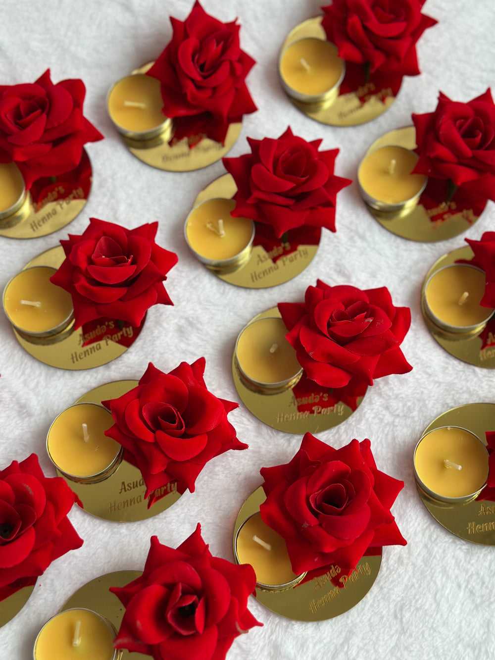 Red Rose Gold Henna Night Candle Favour — Personalised Party Candle Holder — Chocoodad Baku