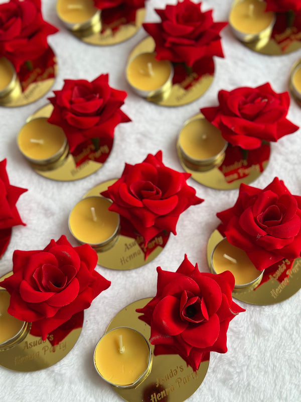 Red Rose Gold Henna Night Candle Favour — Personalised Party Candle Holder — Chocoodad Baku