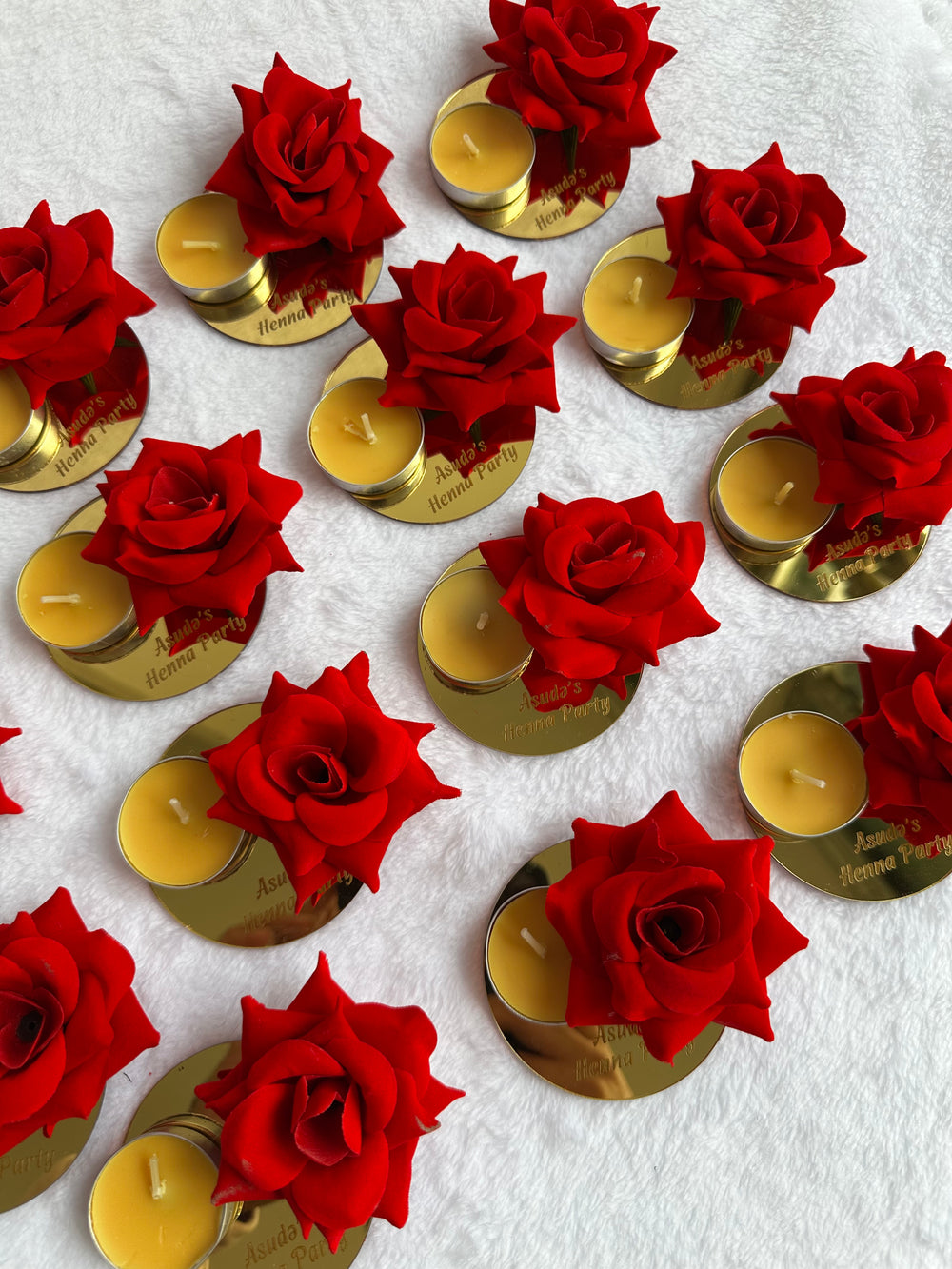 Red Rose Gold Henna Night Candle Favour — Personalised Party Candle Holder — Chocoodad Baku