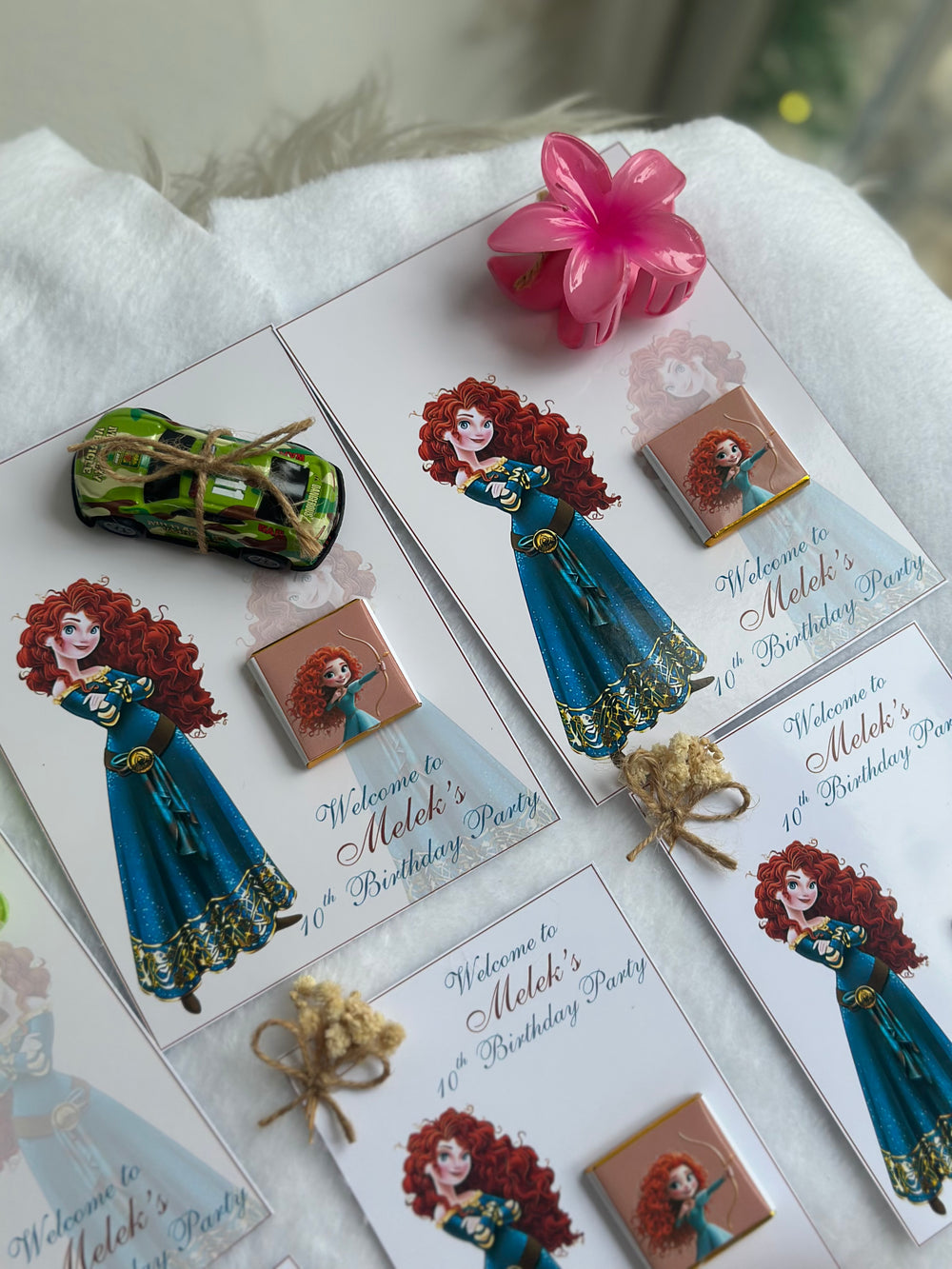 Brave Merida Birthday Accessory Card — Car Toy & Hair Clip Gift — Chocoodad Baku