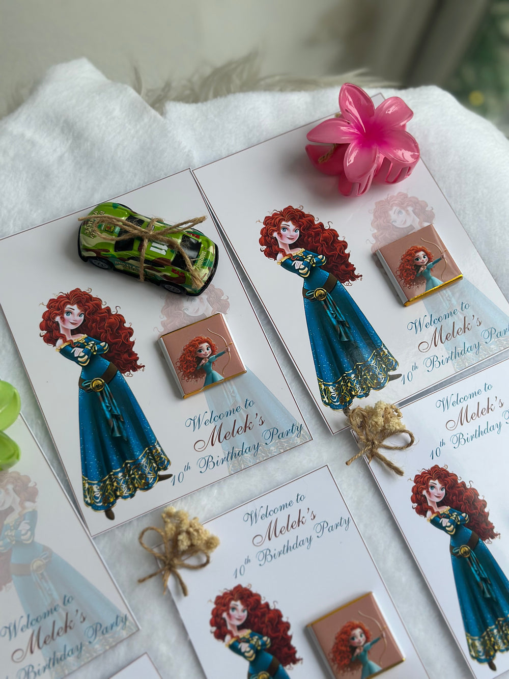 Brave Merida Birthday Accessory Card — Car Toy & Hair Clip Gift — Chocoodad Baku