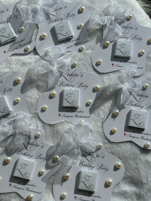 Pearl Monogram Birthday Chocolate Card — Organza Bow Milestone Gift — Chocoodad Baku
