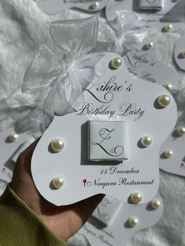 Pearl Monogram Birthday Chocolate Card — Organza Bow Milestone Gift — Chocoodad Baku