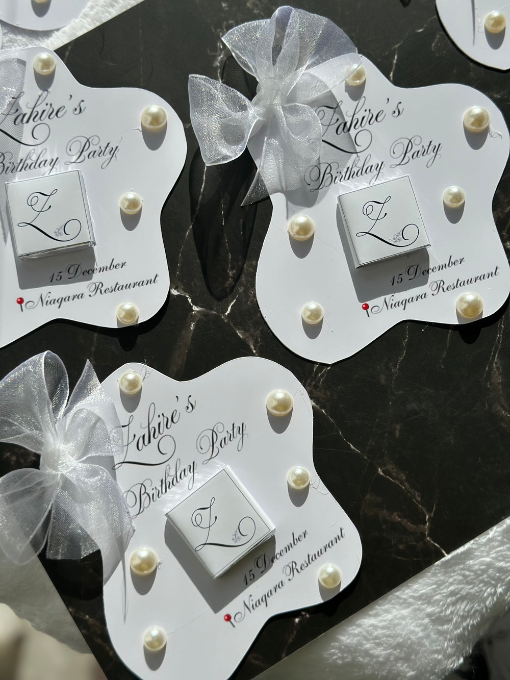 Pearl Monogram Birthday Chocolate Card — Organza Bow Milestone Gift — Chocoodad Baku