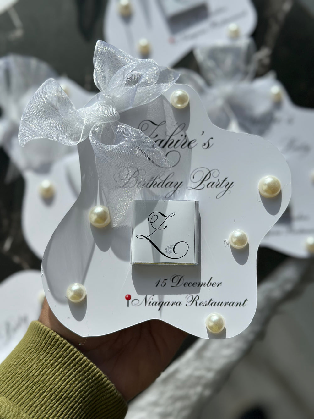 Pearl Monogram Birthday Chocolate Card — Organza Bow Milestone Gift — Chocoodad Baku