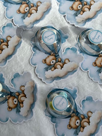 Teddy Bear Hot Air Balloon 1st Birthday Favour Card — Blue Bonbon Dome — Chocoodad Baku
