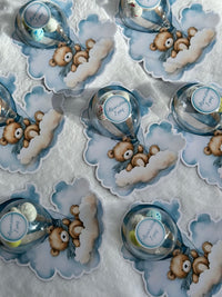 Teddy Bear Hot Air Balloon 1st Birthday Favour Card — Blue Bonbon Dome — Chocoodad Baku