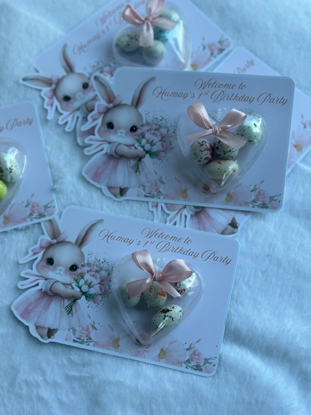 Bunny Ballerina 1st Birthday Favour Card — Floral Bonbon Dome Gift — Chocoodad Baku