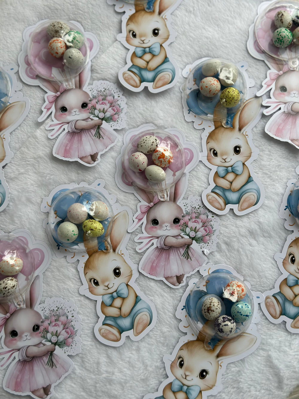 Girl & Boy Bunny Twin Welcome Chocolate Card — Bonbon Dome Favour — Chocoodad Baku