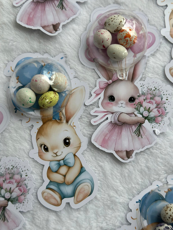 Girl & Boy Bunny Twin Welcome Chocolate Card — Bonbon Dome Favour — Chocoodad Baku