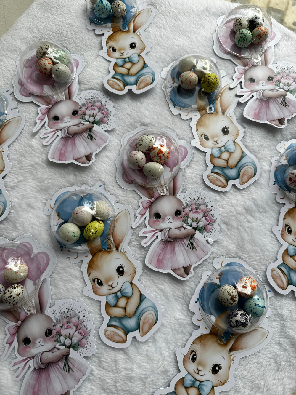 Girl & Boy Bunny Twin Welcome Chocolate Card — Bonbon Dome Favour — Chocoodad Baku