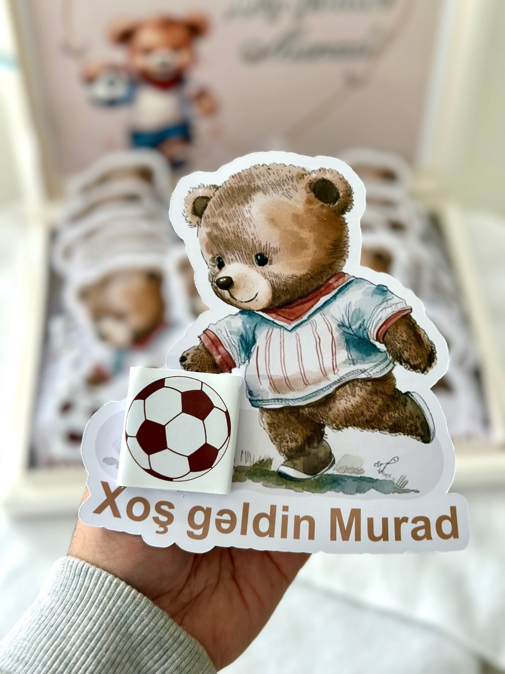 Football Theme Welcome Baby Boy Chocolate Box — White Newborn Gift Set — 30 Chocolate & Box — Chocoodad Baku
