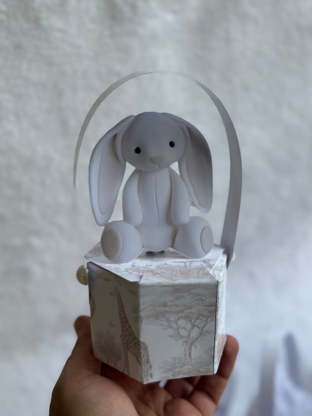 White Plush Bunny Newborn Mini Box — Safari Toile Favour Gift — Chocoodad Baku