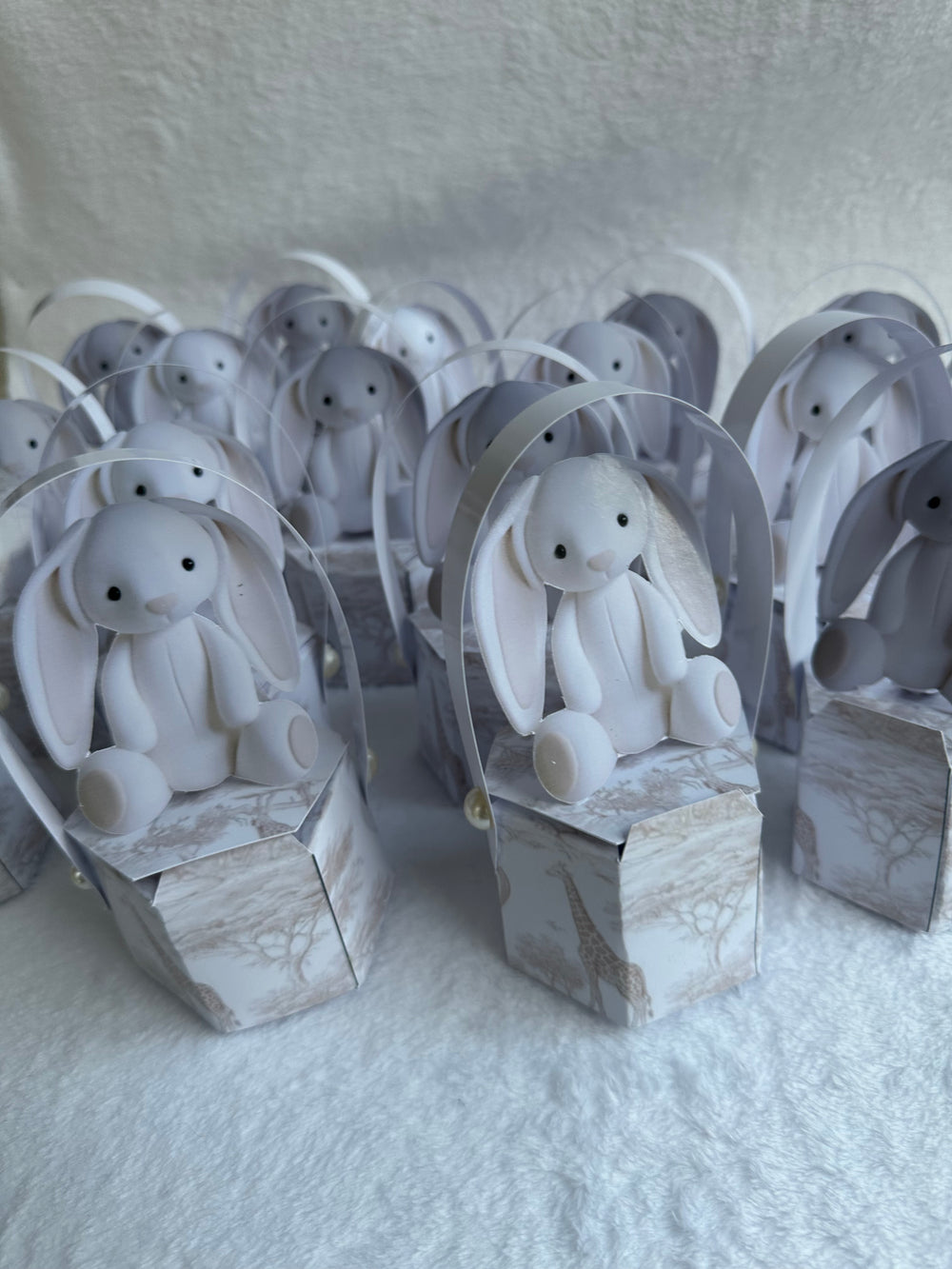 White Plush Bunny Newborn Mini Box — Safari Toile Favour Gift — Chocoodad Baku