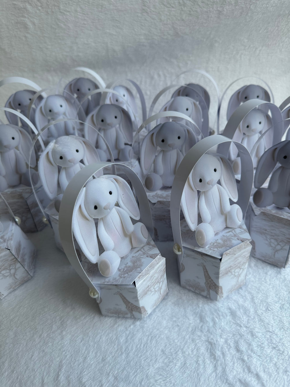 White Plush Bunny Newborn Mini Box — Safari Toile Favour Gift — Chocoodad Baku