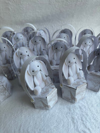 White Plush Bunny Newborn Mini Box — Safari Toile Favour Gift — Chocoodad Baku