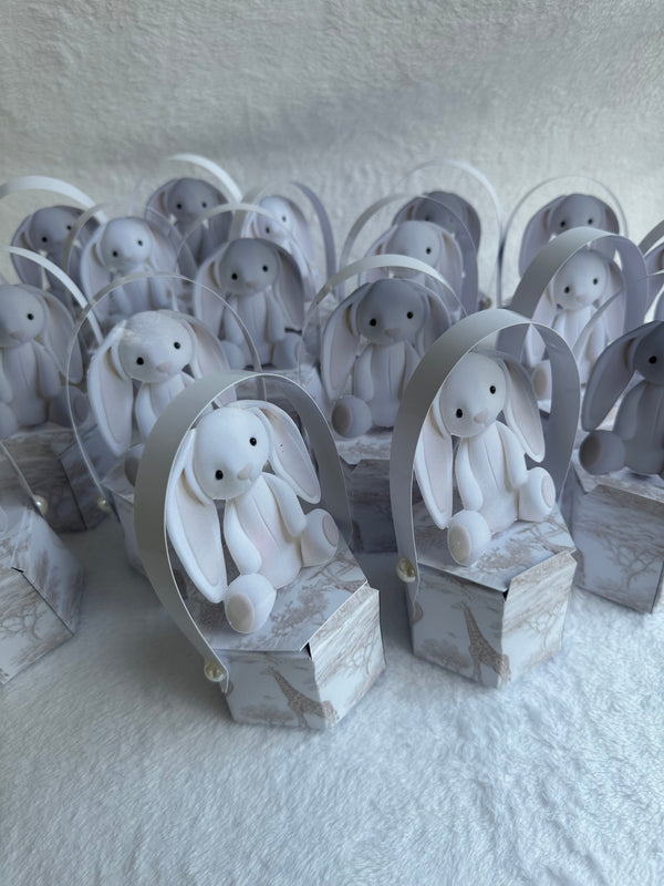 White Plush Bunny Newborn Mini Box — Safari Toile Favour Gift — Chocoodad Baku