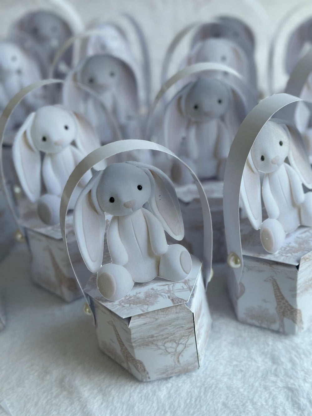 White Plush Bunny Newborn Mini Box — Safari Toile Favour Gift — Chocoodad Baku
