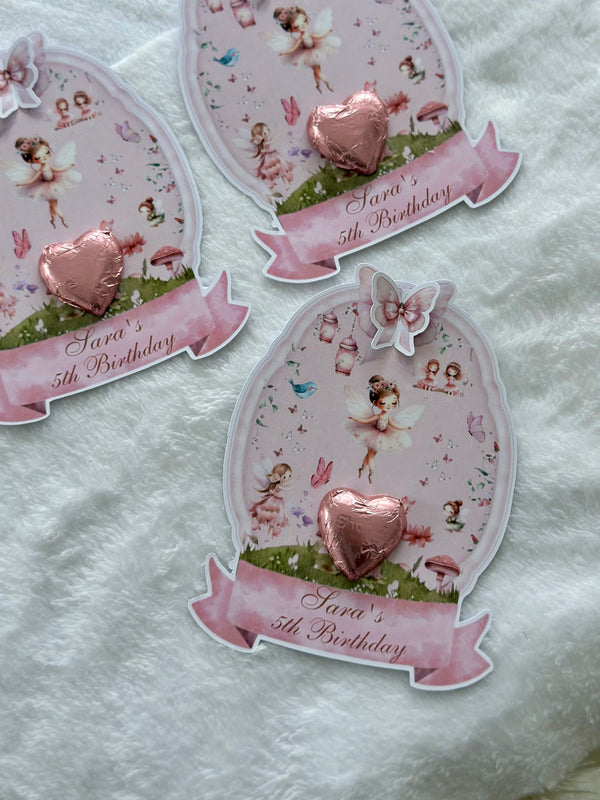 Fairy Garden Birthday Chocolate Card — Rose Gold Heart & Butterfly — Chocoodad Baku