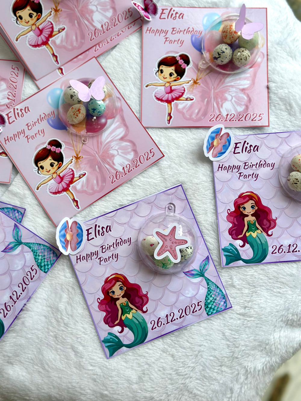 Little Mermaid & Ballerina Birthday Favour Card — Bonbon Dome Mixed — Chocoodad Baku
