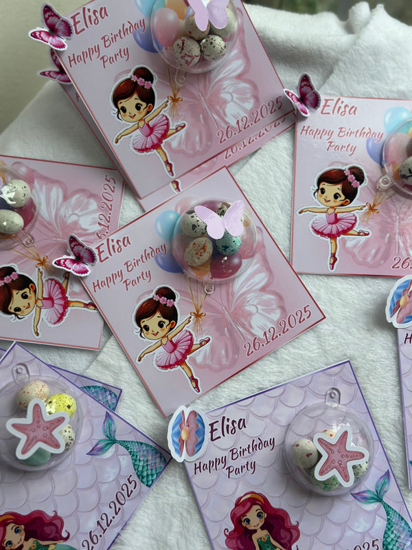 Little Mermaid & Ballerina Birthday Favour Card — Bonbon Dome Mixed — Chocoodad Baku