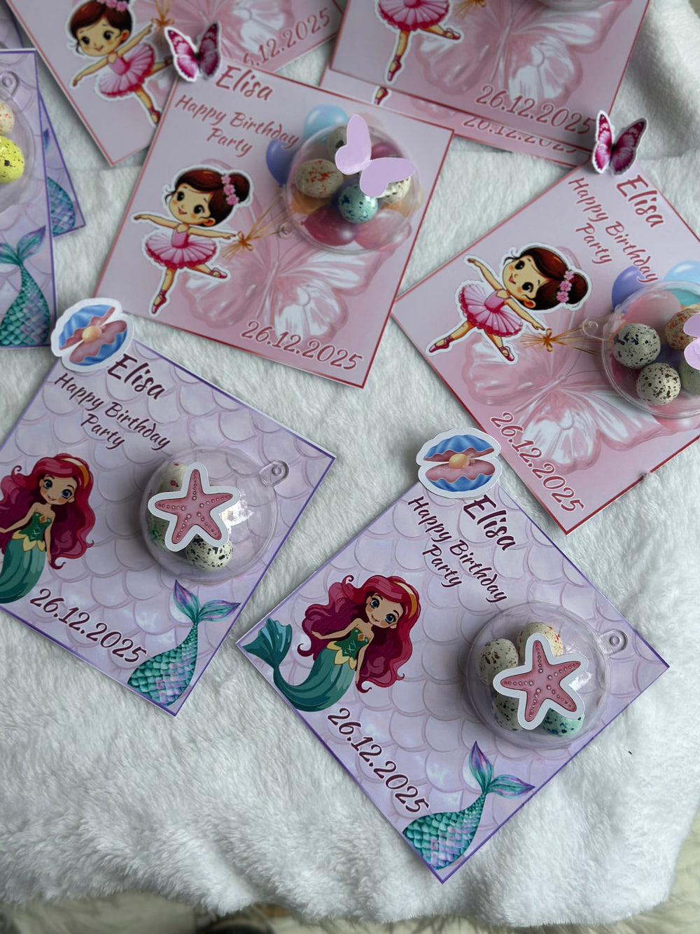 Little Mermaid & Ballerina Birthday Favour Card — Bonbon Dome Mixed — Chocoodad Baku