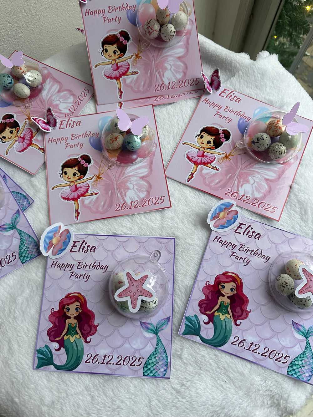 Little Mermaid & Ballerina Birthday Favour Card — Bonbon Dome Mixed — Chocoodad Baku