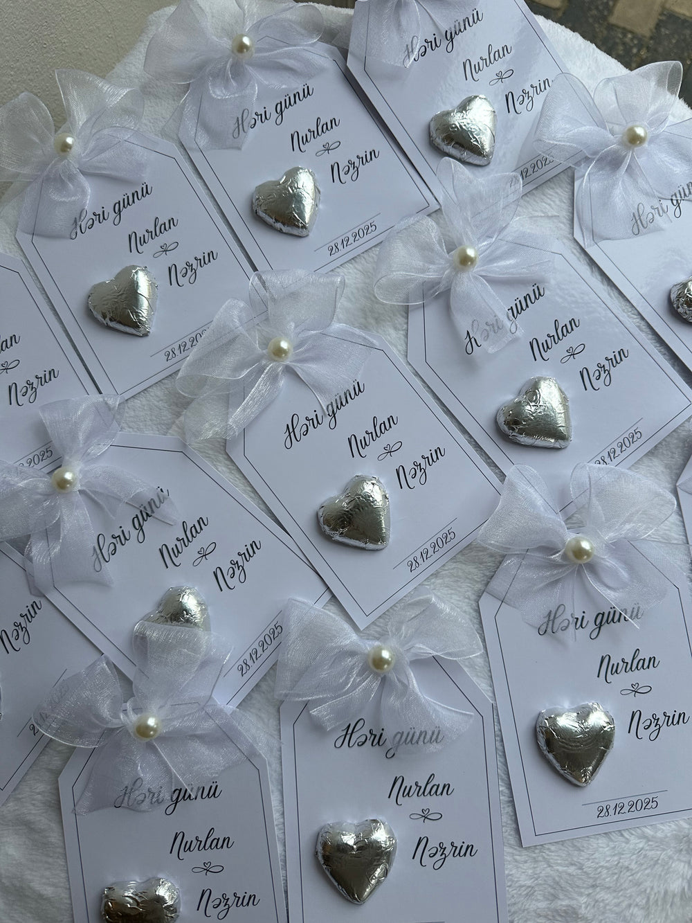 Yes Day Couple Name Chocolate Card — Silver Heart & Pearl Organza Bow — Chocoodad Baku