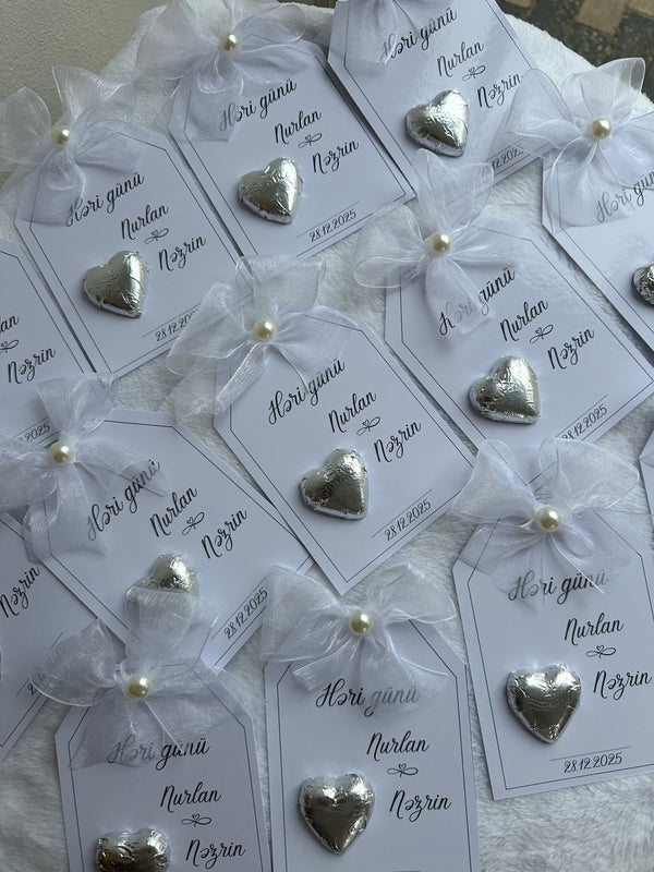 Yes Day Couple Name Chocolate Card — Silver Heart & Pearl Organza Bow — Chocoodad Baku