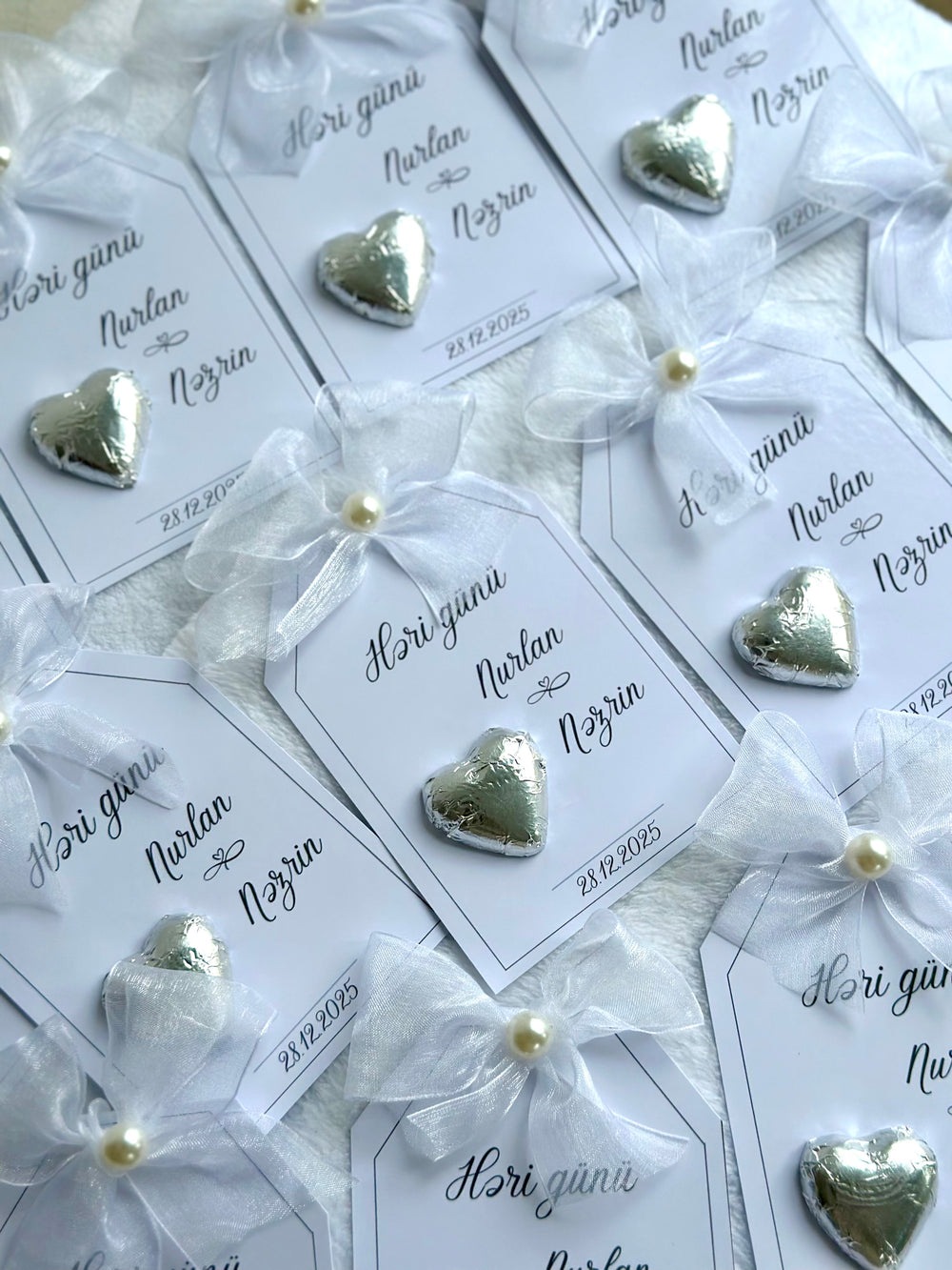 Yes Day Couple Name Chocolate Card — Silver Heart & Pearl Organza Bow — Chocoodad Baku