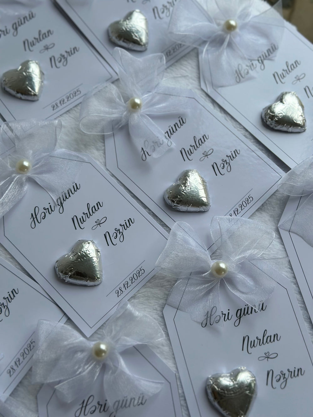 Yes Day Couple Name Chocolate Card — Silver Heart & Pearl Organza Bow — Chocoodad Baku