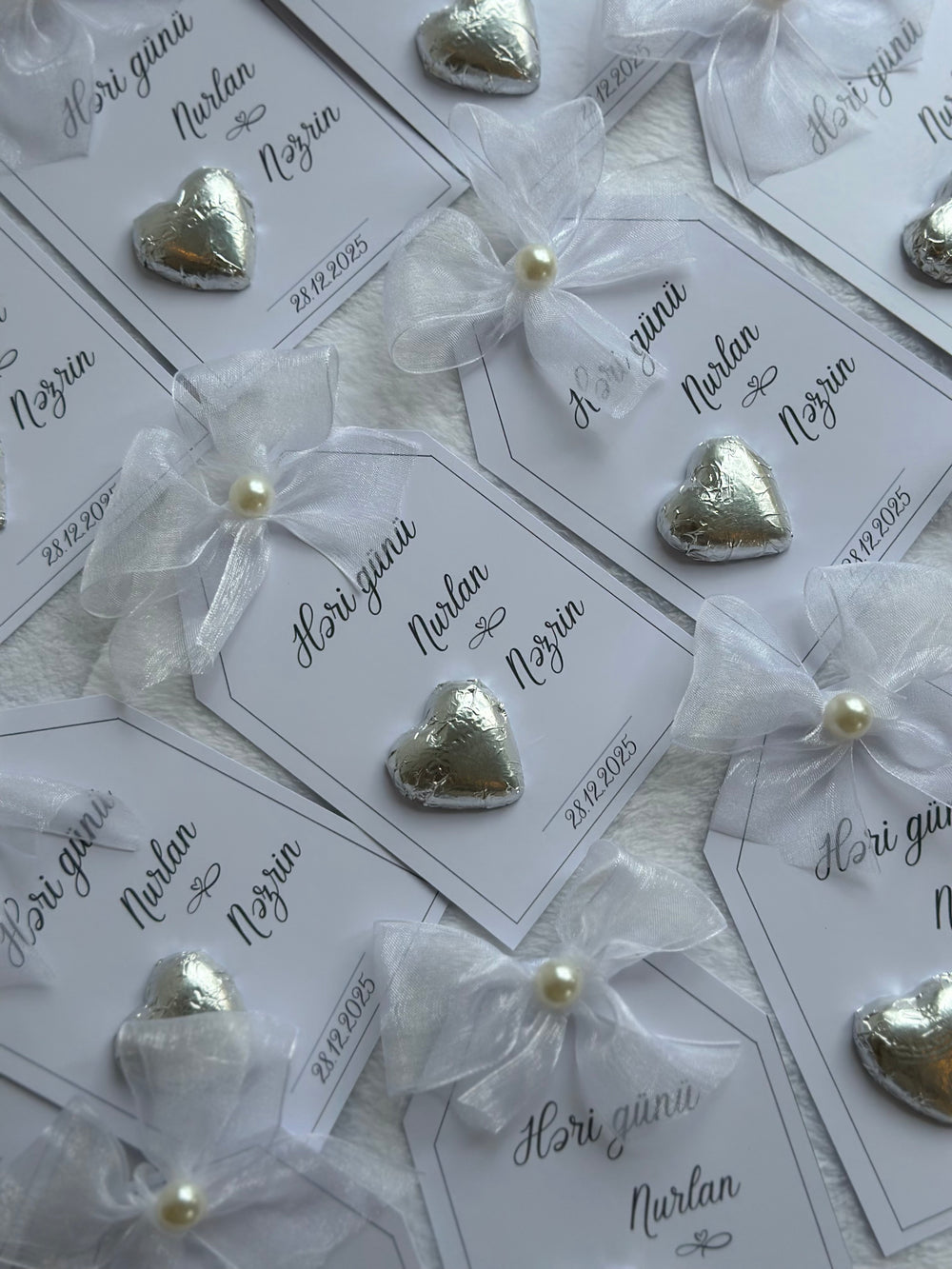 Yes Day Couple Name Chocolate Card — Silver Heart & Pearl Organza Bow — Chocoodad Baku