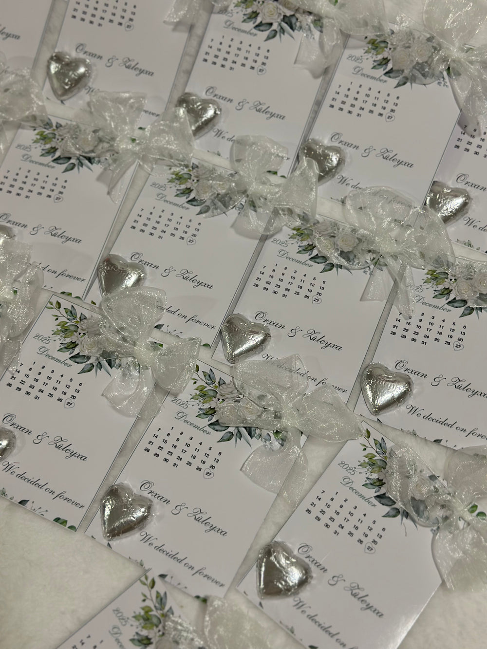Botanical Engagement Chocolate Card — Calendar Date & Silver Heart — Chocoodad Baku