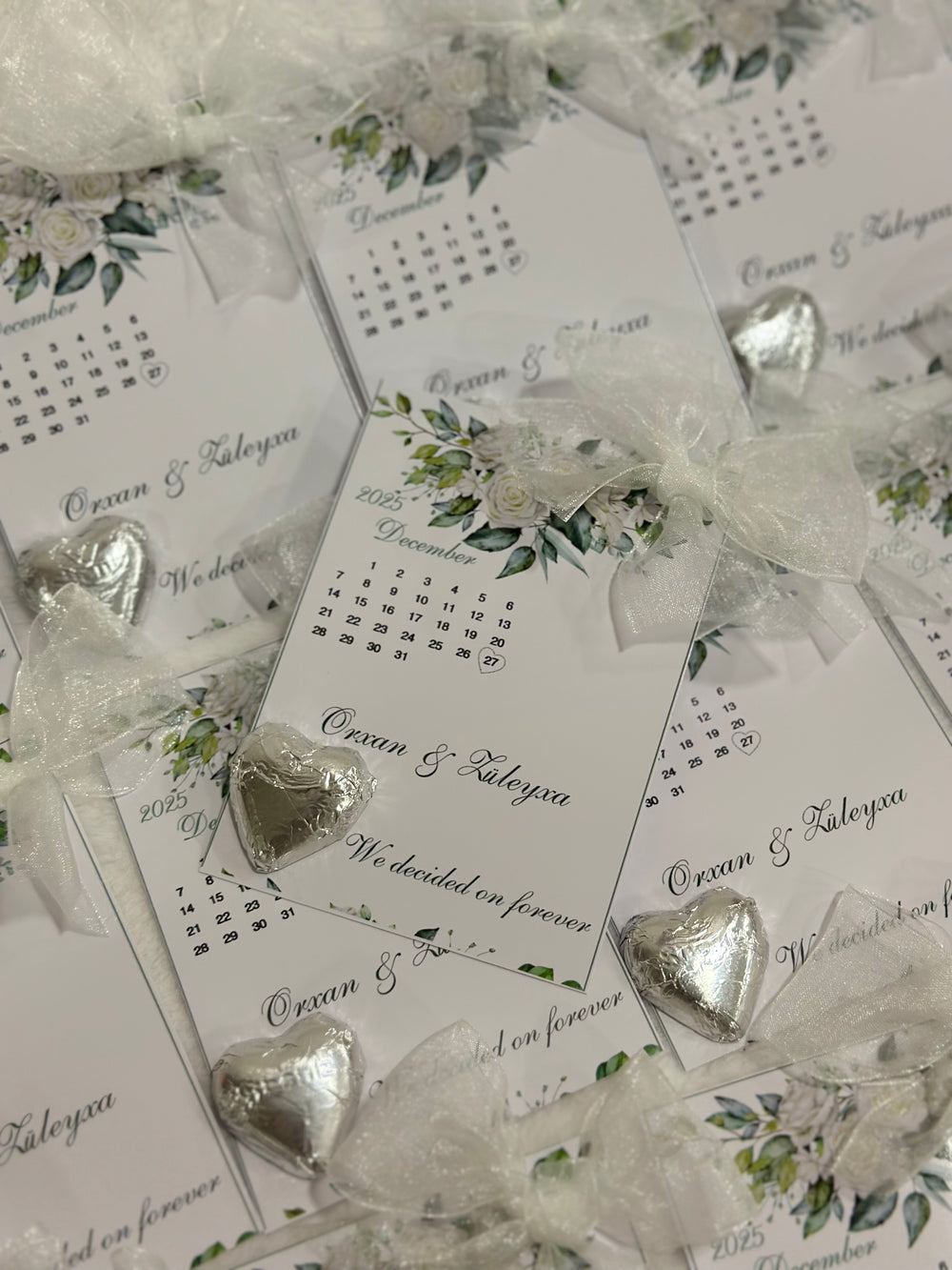 Botanical Engagement Chocolate Card — Calendar Date & Silver Heart — Chocoodad Baku