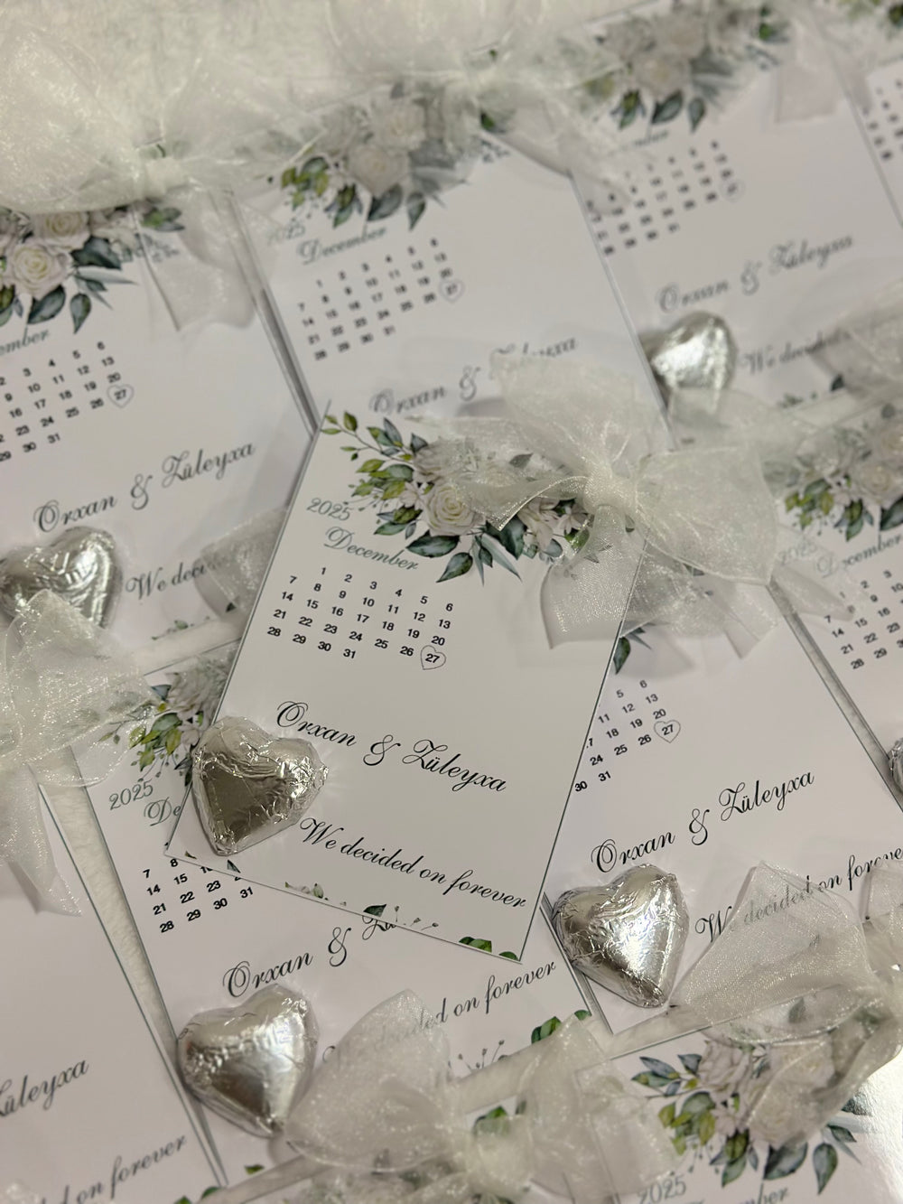 Botanical Engagement Chocolate Card — Calendar Date & Silver Heart — Chocoodad Baku
