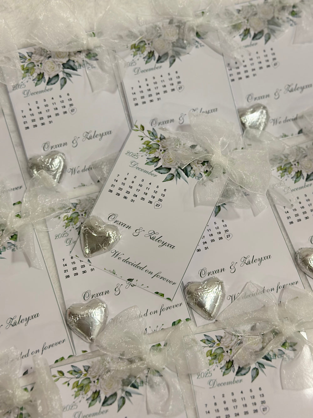Botanical Engagement Chocolate Card — Calendar Date & Silver Heart — Chocoodad Baku